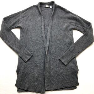 GAP Merino Blend Open Cardigan Sweater Women's S Gray Waffle Knit Shrug Neck